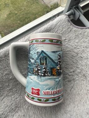 Miller high life beer stein winter Christmas mug handle
